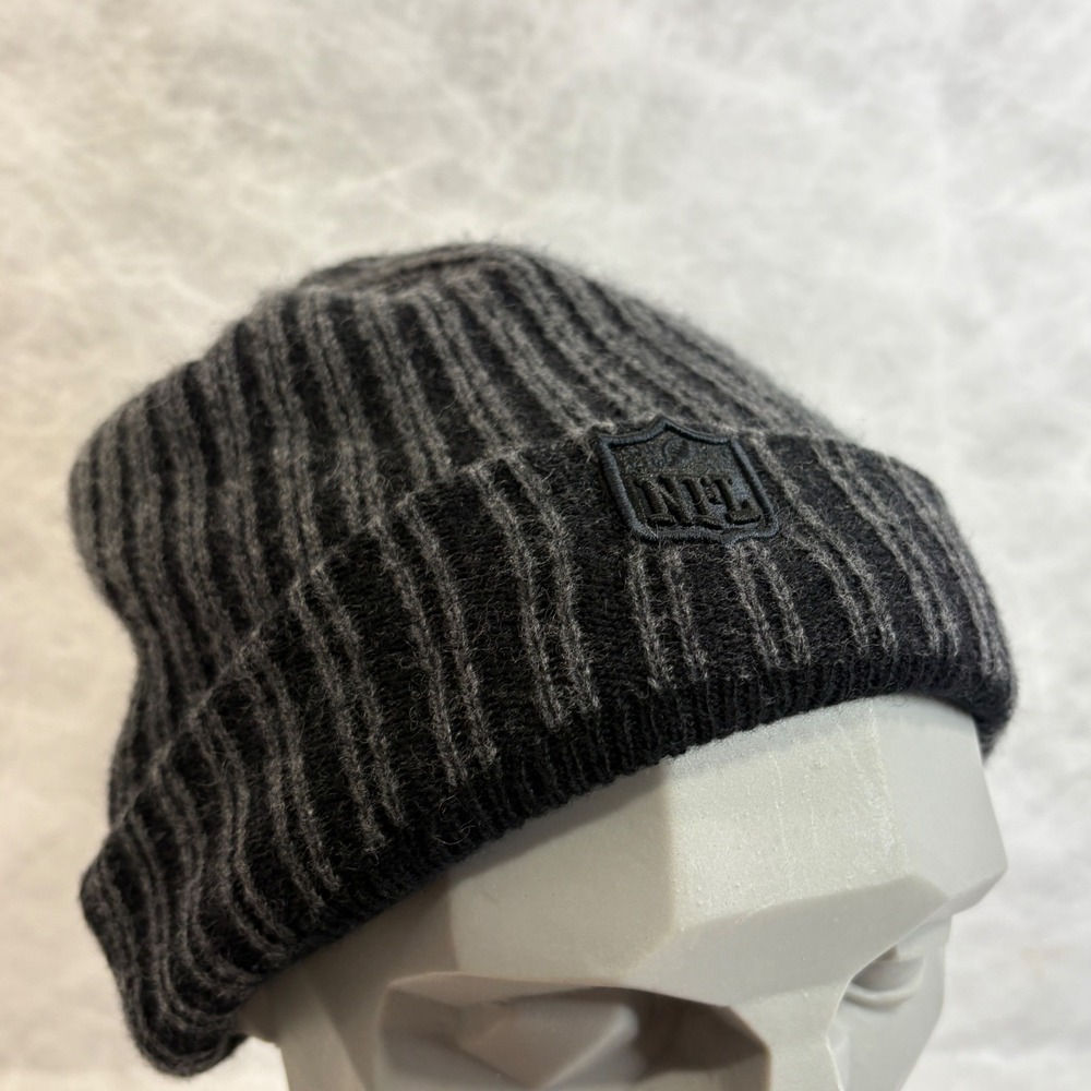 NFL Wool Cashmere Blend Ribbed Beanie Hat Charcoal Grey Black Cuffed One Size - Picture 1 of 9